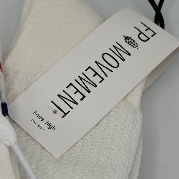 Free People Movement White Knee High Socks Stripes Bows One Size NWT - Picture 4 of 8